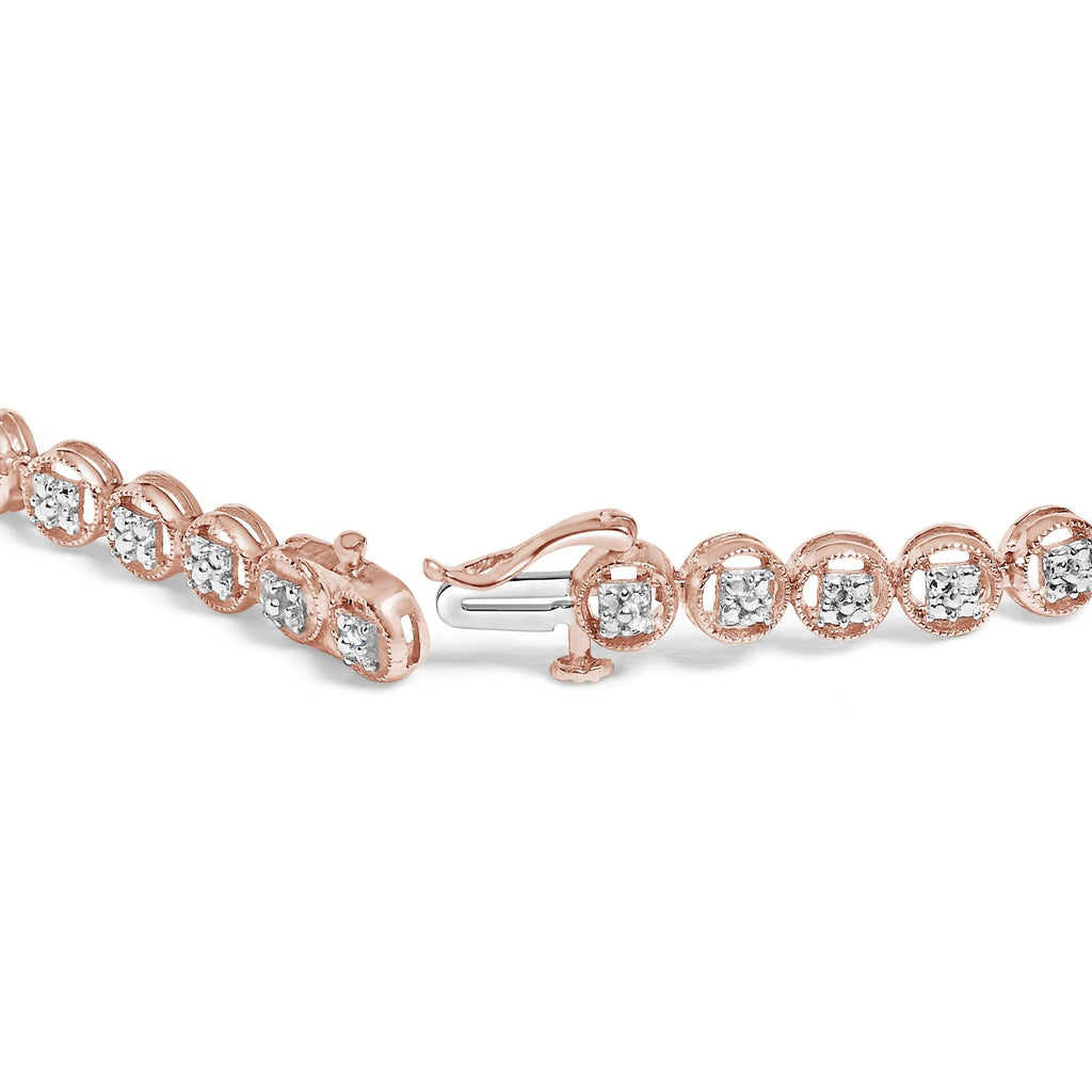 .925 Sterling Silver 1/10 Cttw Diamond Open Circle Beaded Wheel Link Tennis Bracelet (I-J Color, I3 Clarity) - 7.25"