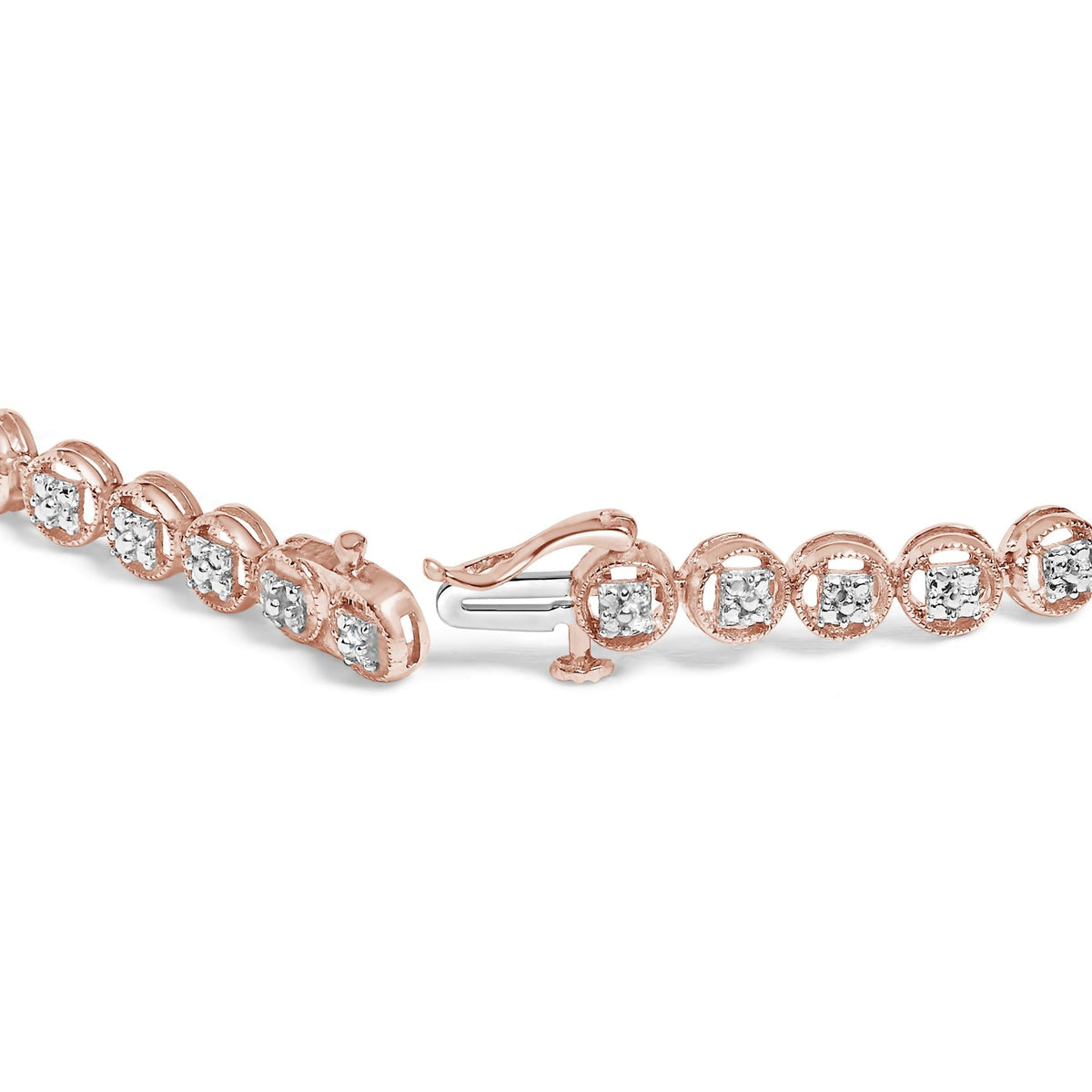 .925 Sterling Silver 1/10 Cttw Diamond Open Circle Beaded Wheel Link Tennis Bracelet (I-J Color, I3 Clarity) - 7.25"