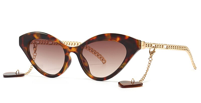 Sunglasses women cat eye gold brown vintage ladies sun glasses uv400 chain decoration female birthday gifts