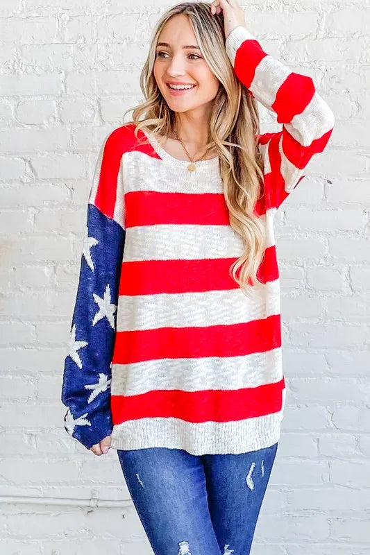 And The Why American Flag Long Sleeve Sweater