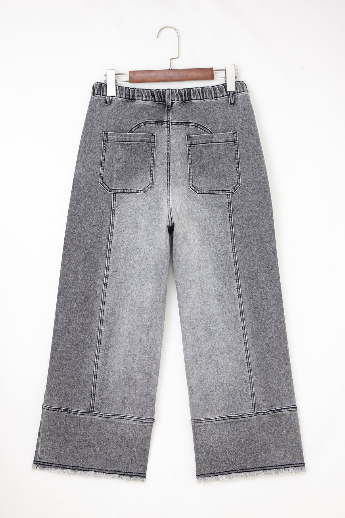 Denim Raw Hem Drawstring Wide Leg Pants-2