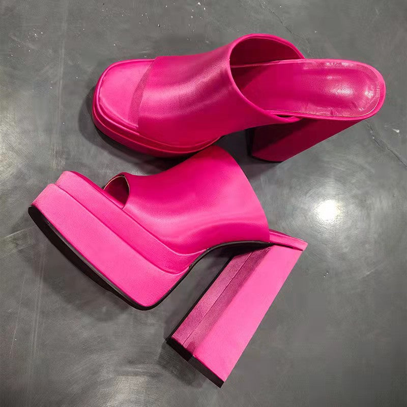 New High-Heeled Back Empty Square Head Large Size Fish Mouth Women's Shoes