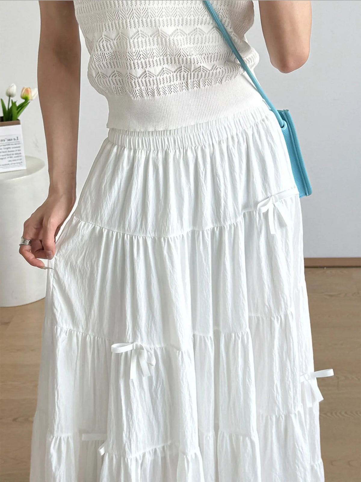 Tiered Elastic Waist Maxi Skirt