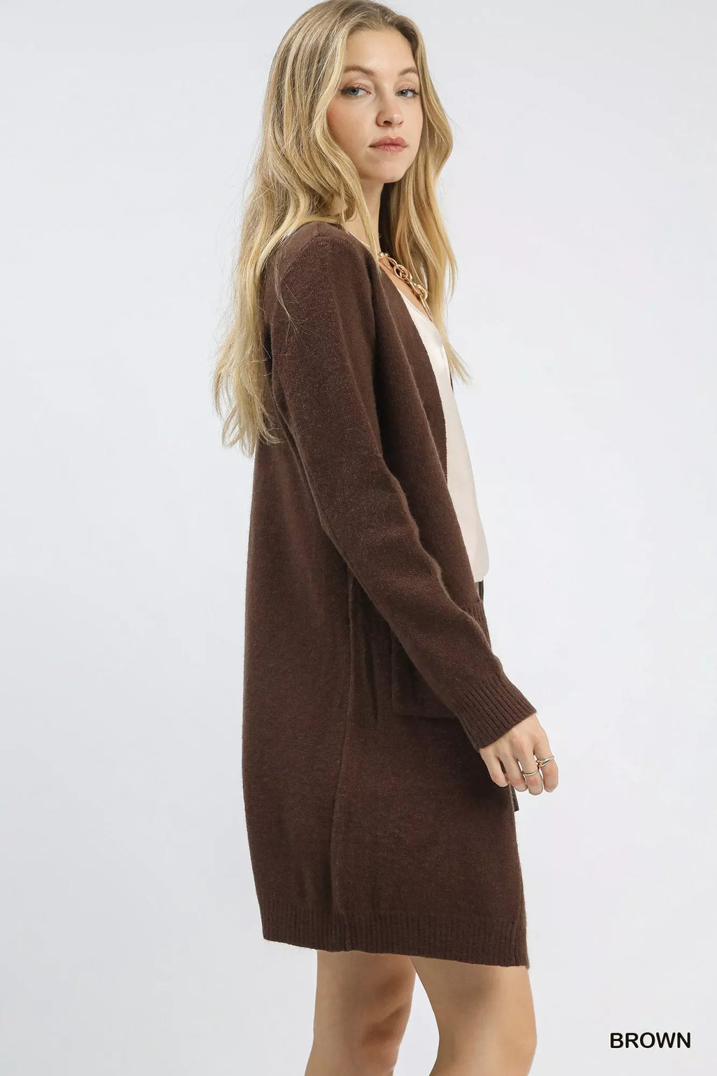 Umgee Button-Down Longline Sweater Cardigan with Front Pockets