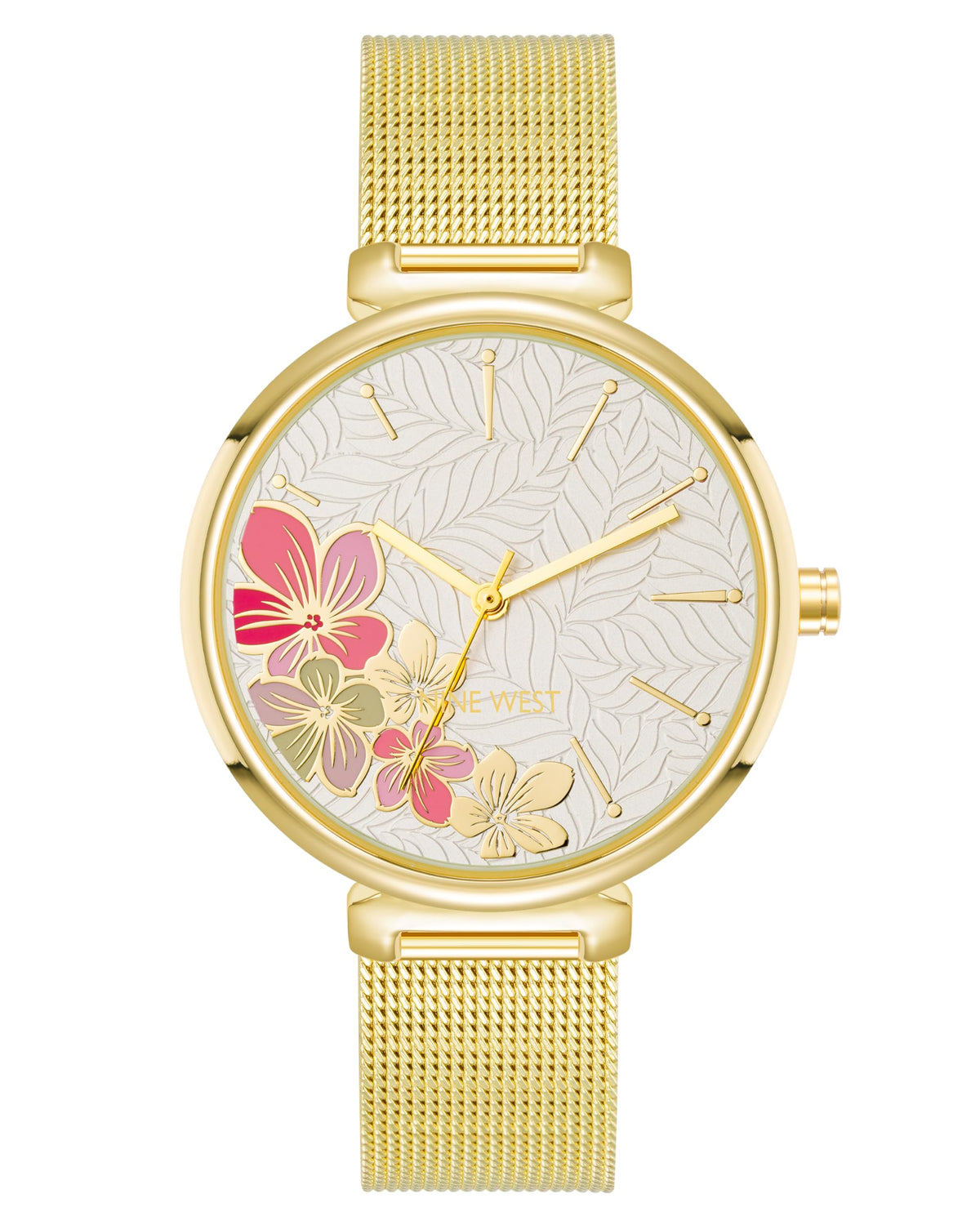 Nine West Womens Floral Dial Mesh Bracelet Watch