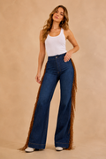 GJG Denim Harley Wide-Leg Fringe Jeans — Dark Wash-0