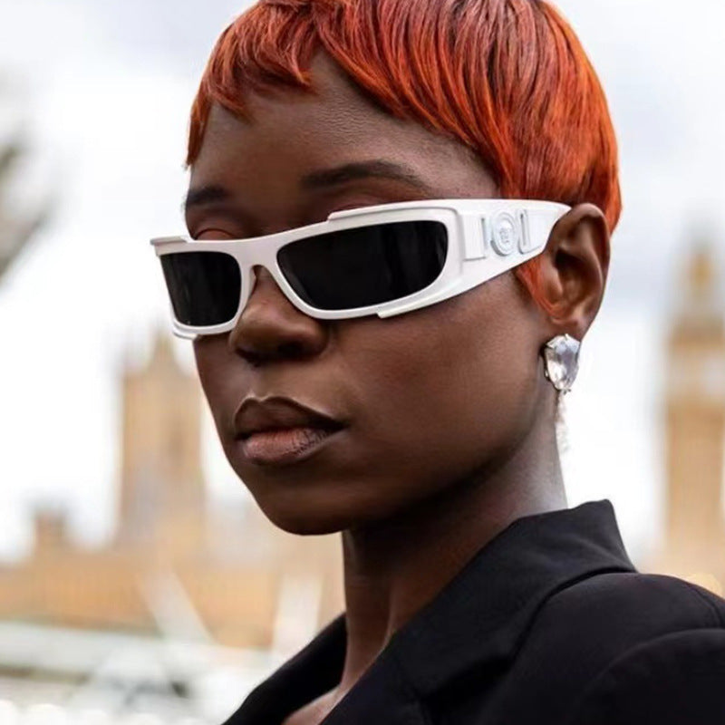 Small frame sunglasses Y2K lion head sports hip-hop European and American cycling sunglasses ins concave shaped outdoor sunglasses
