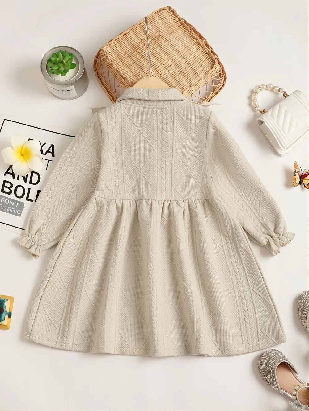 Children's Ruffled Bow Collared Neck Dress