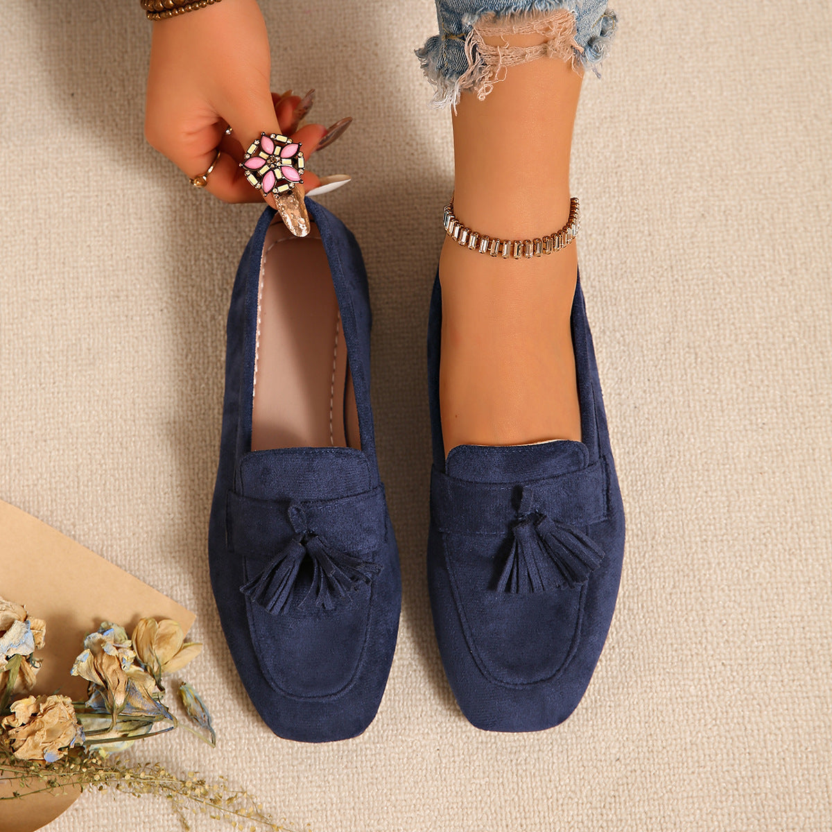 Square Toe Tassel Loafers