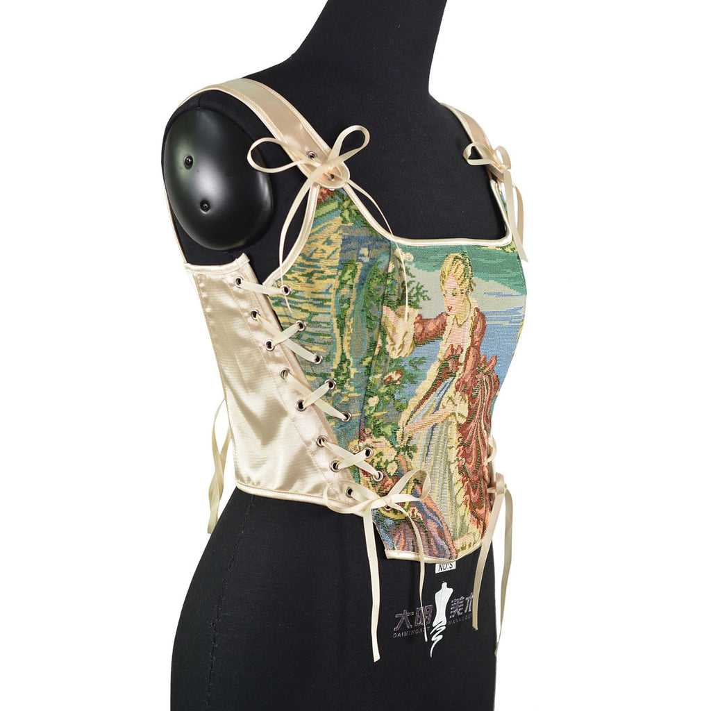 Woven Oil Painting Fishbone Corset Waistband Retro Corset Outerwear