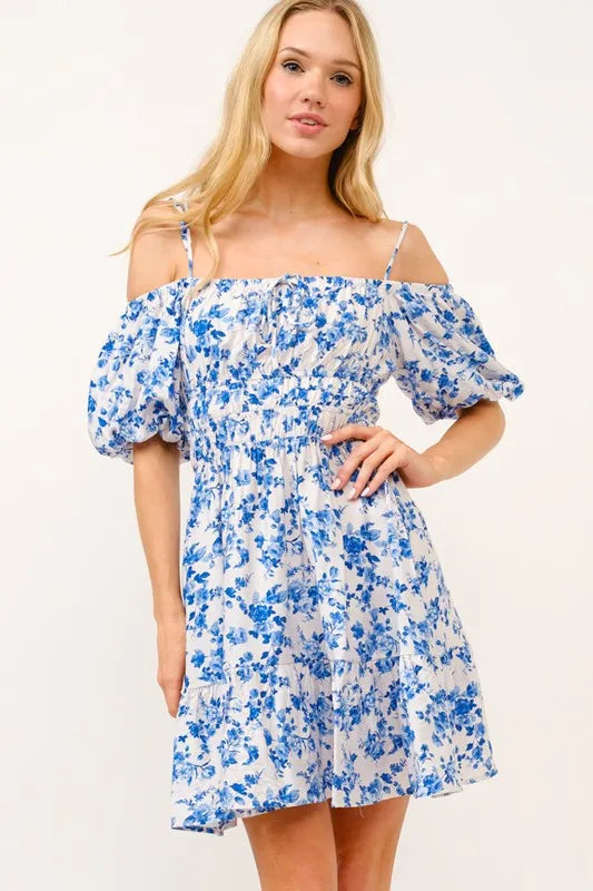 And The Why Off Shoulder Bubble Sleeve Dress