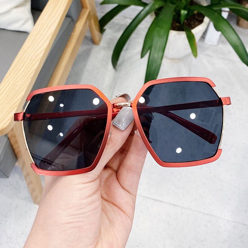 Korean Version Ins Polygonal Sunglasses Creative Two-Color Electroplating Irregular Glasses Anti-Ultraviolet Sunglasses