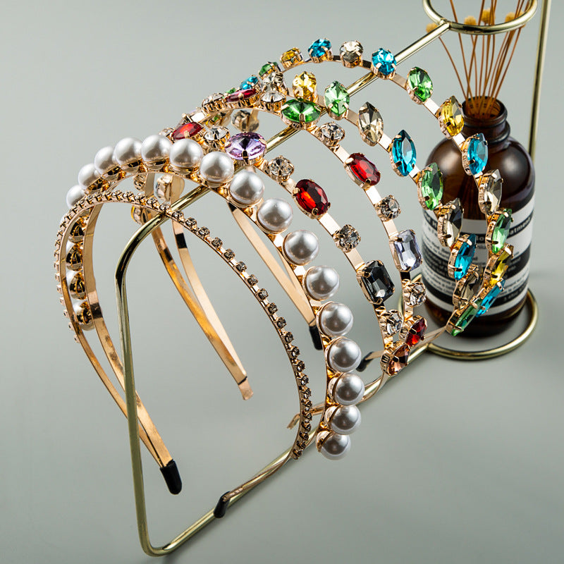 Hair Hoop Fairy Lady High Quality Simple Pearl Head Hoop Fashion Color Rhinestone Double Layer Headdress