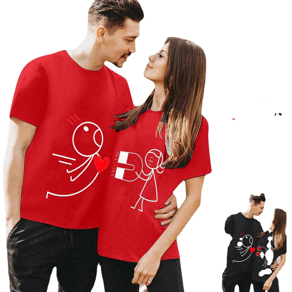 Couple Wear Simple Stroke Printing Short Sleeve