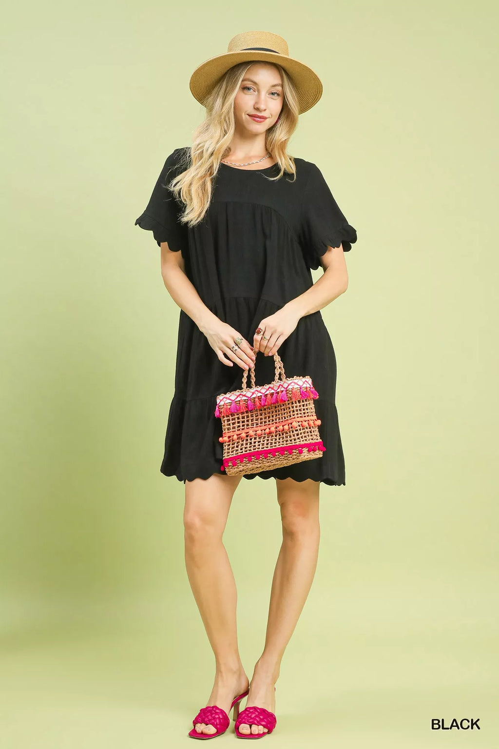 Umgee Linen Tiered Babydoll Dress with Ruffle Sleeves
