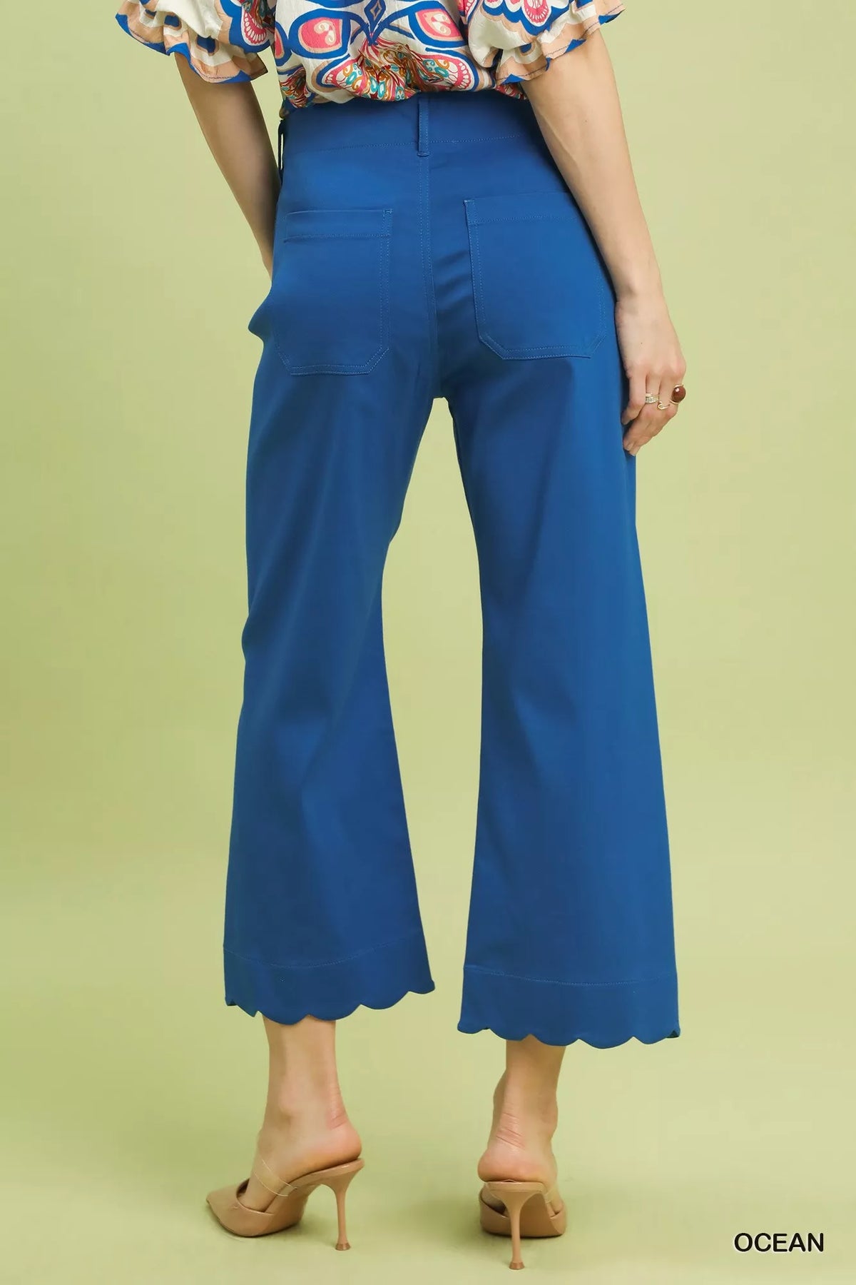 Umgee Scallop Hem Wide Leg Pants