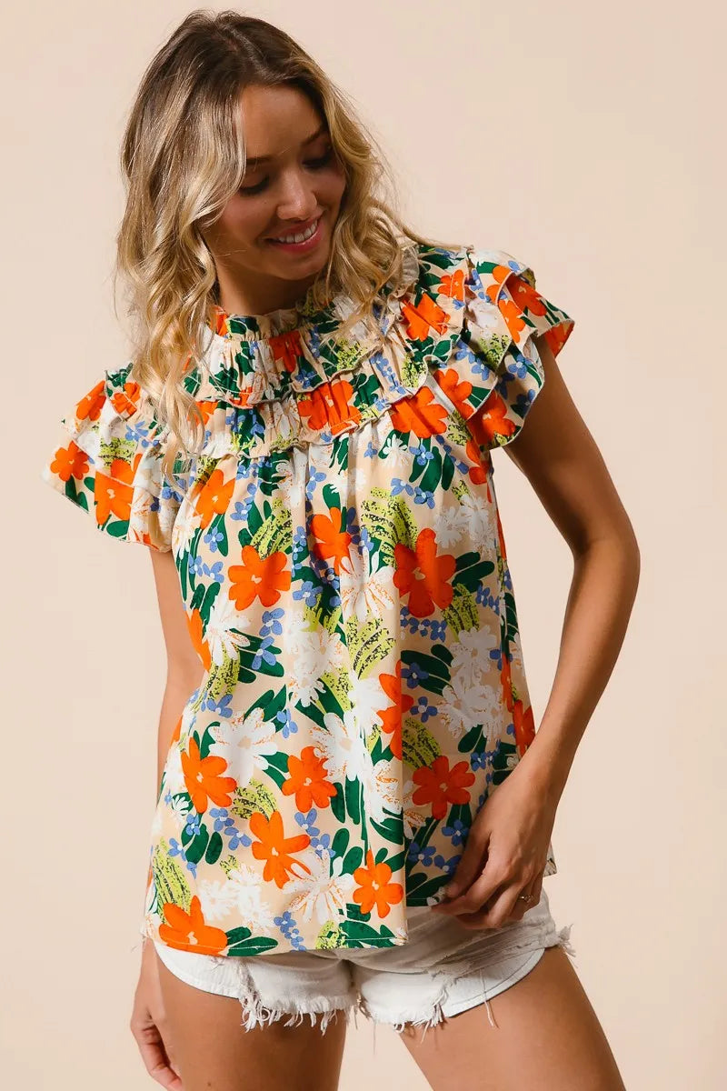 BiBi Multi Color Floral Print Woven Top