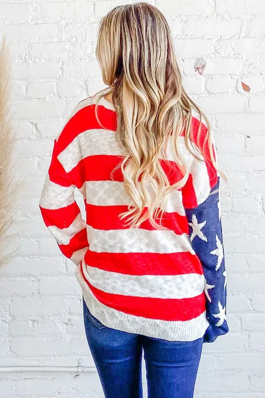 And The Why American Flag Long Sleeve Sweater