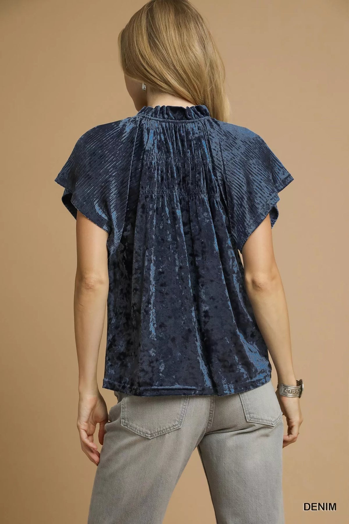 Umgee Crushed Velvet Pleated Blouse