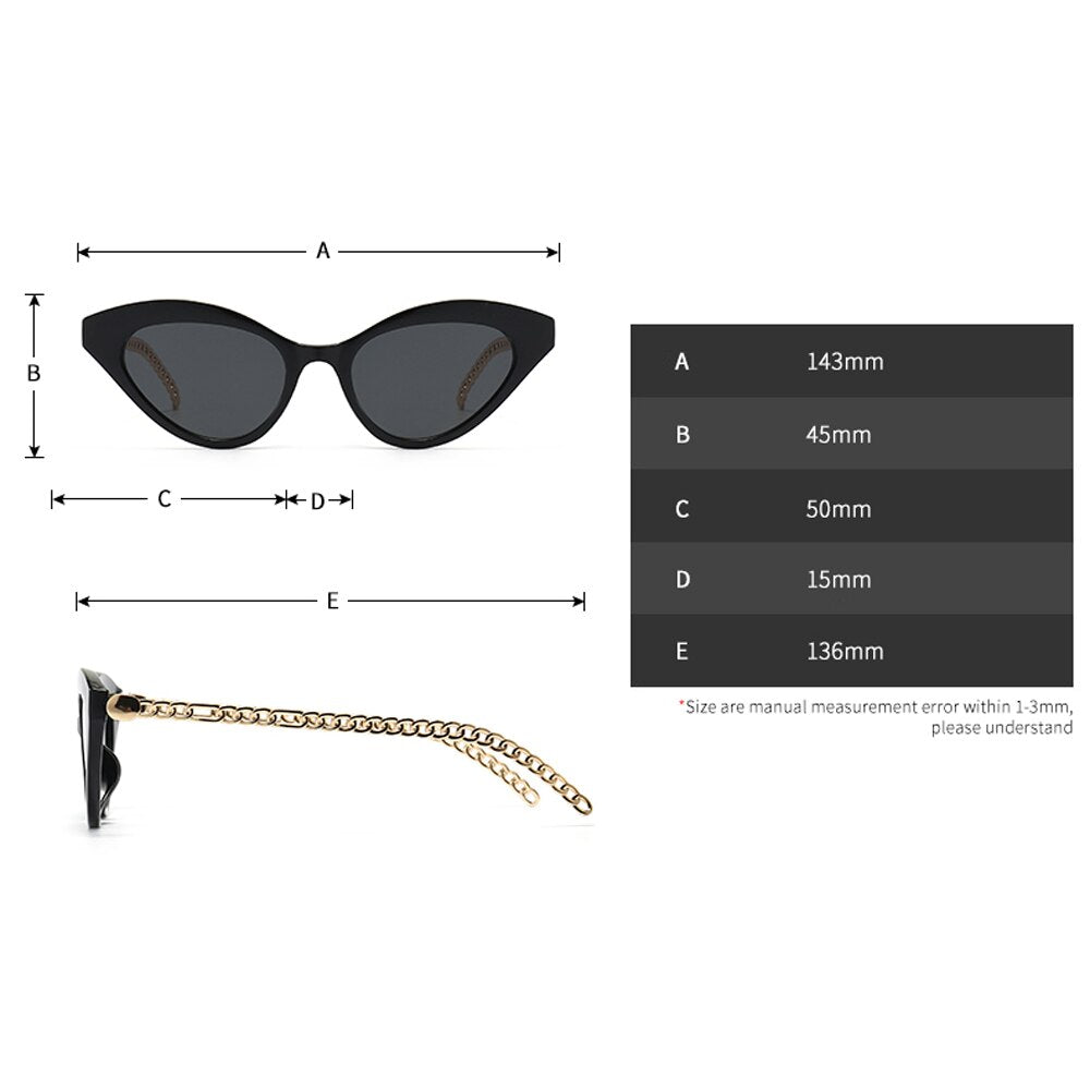 Sunglasses women cat eye gold brown vintage ladies sun glasses uv400 chain decoration female birthday gifts