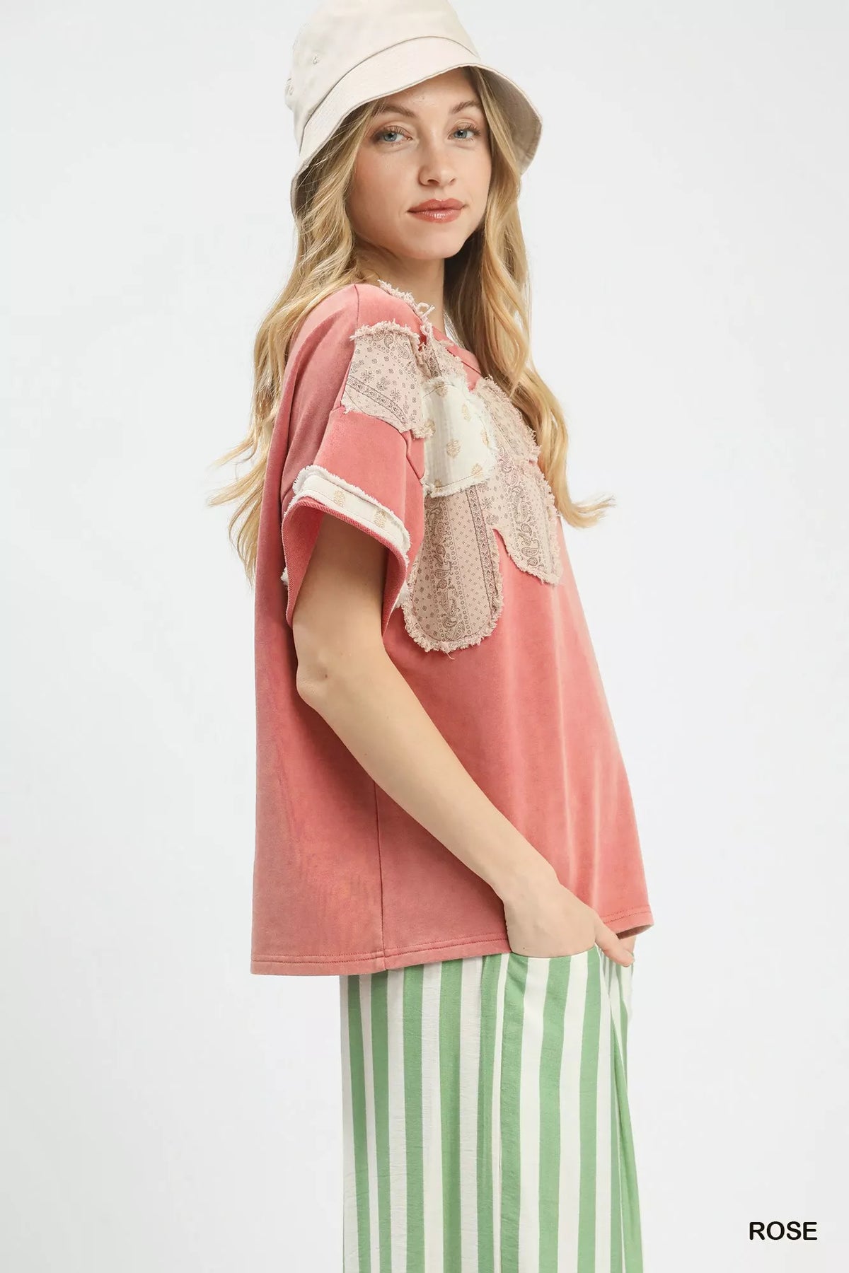 Umgee French Terry Top with Flower Patch