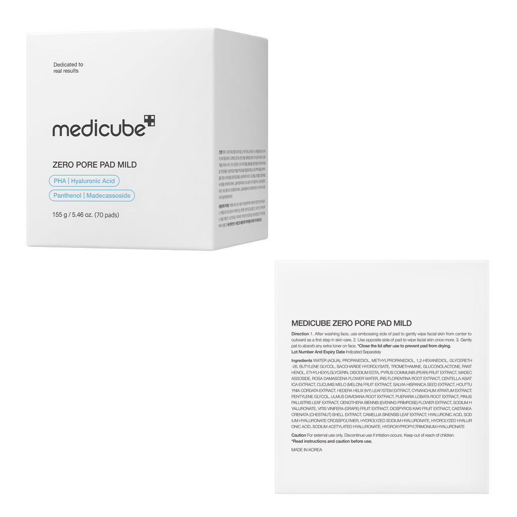 medicube Toner Pads Zero Pore Pad 2.0 | Dual-Textured Facial Pad for Exfoliation and Pore Care with 4.5% AHA Lactic Acid, 0.45% BHA Salicylic Acid | Ideal for All, Korean Skin Care, 70 Pads (1 Pack)