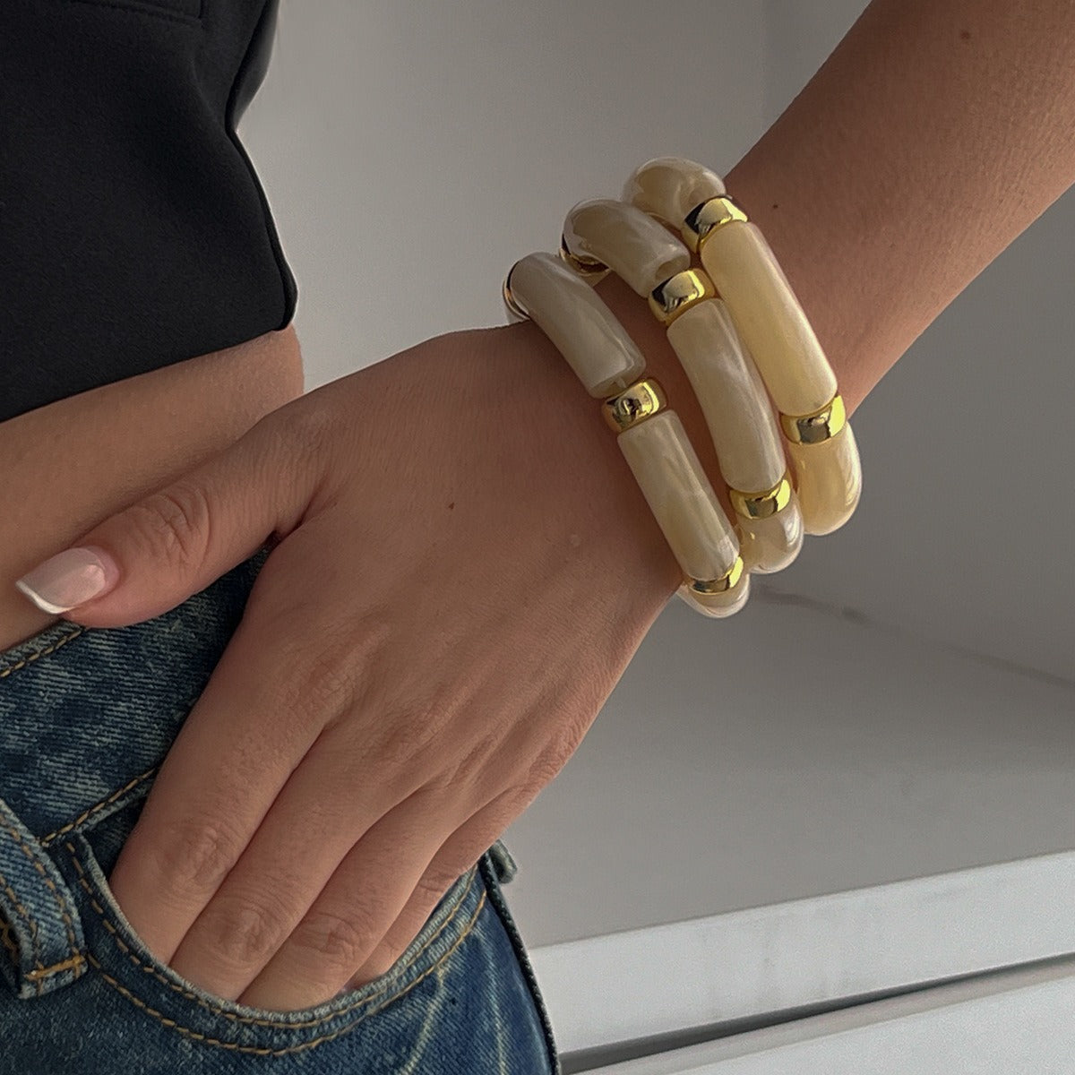 Light Luxury Beaded Bamboo Bracelet