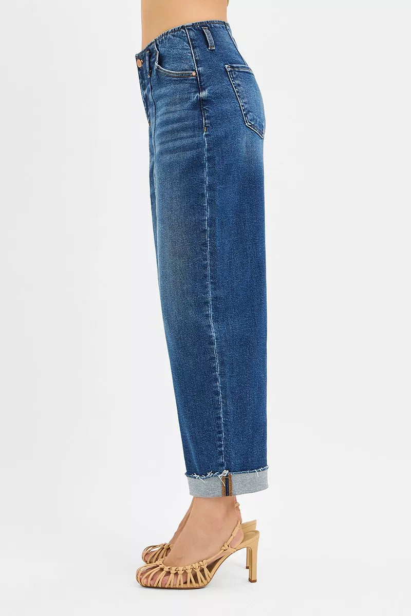 RISEN High Rise Fit Barrel Cuffed Jeans