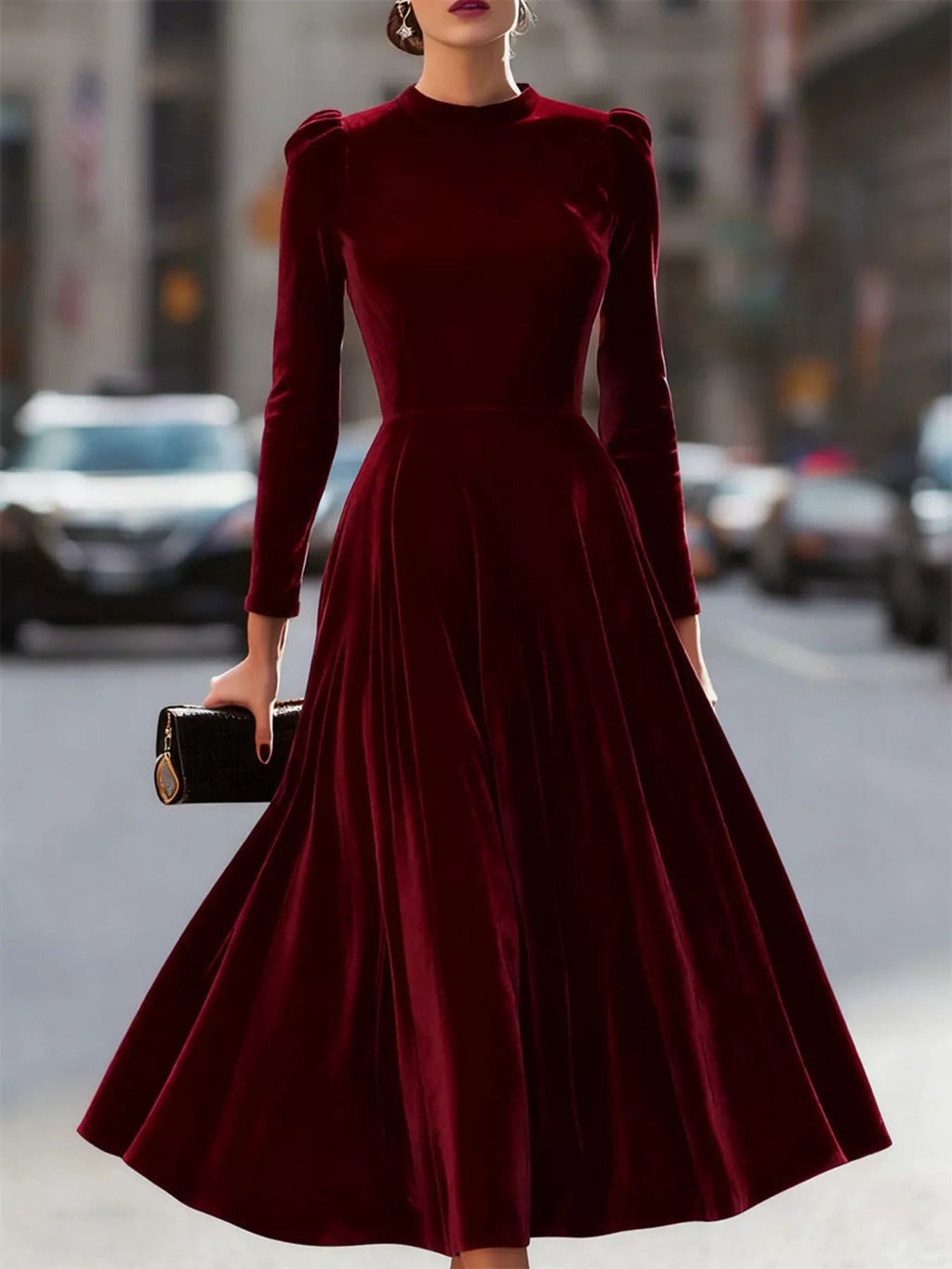 Velvet Long Sleeve A-Line Dress
