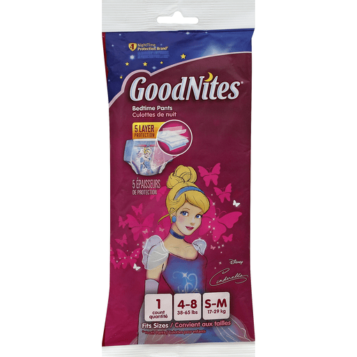 GoodNites Bedtime Pants, Size: S-M, 4-8 (38-65 Lbs), Disney Cinderella
