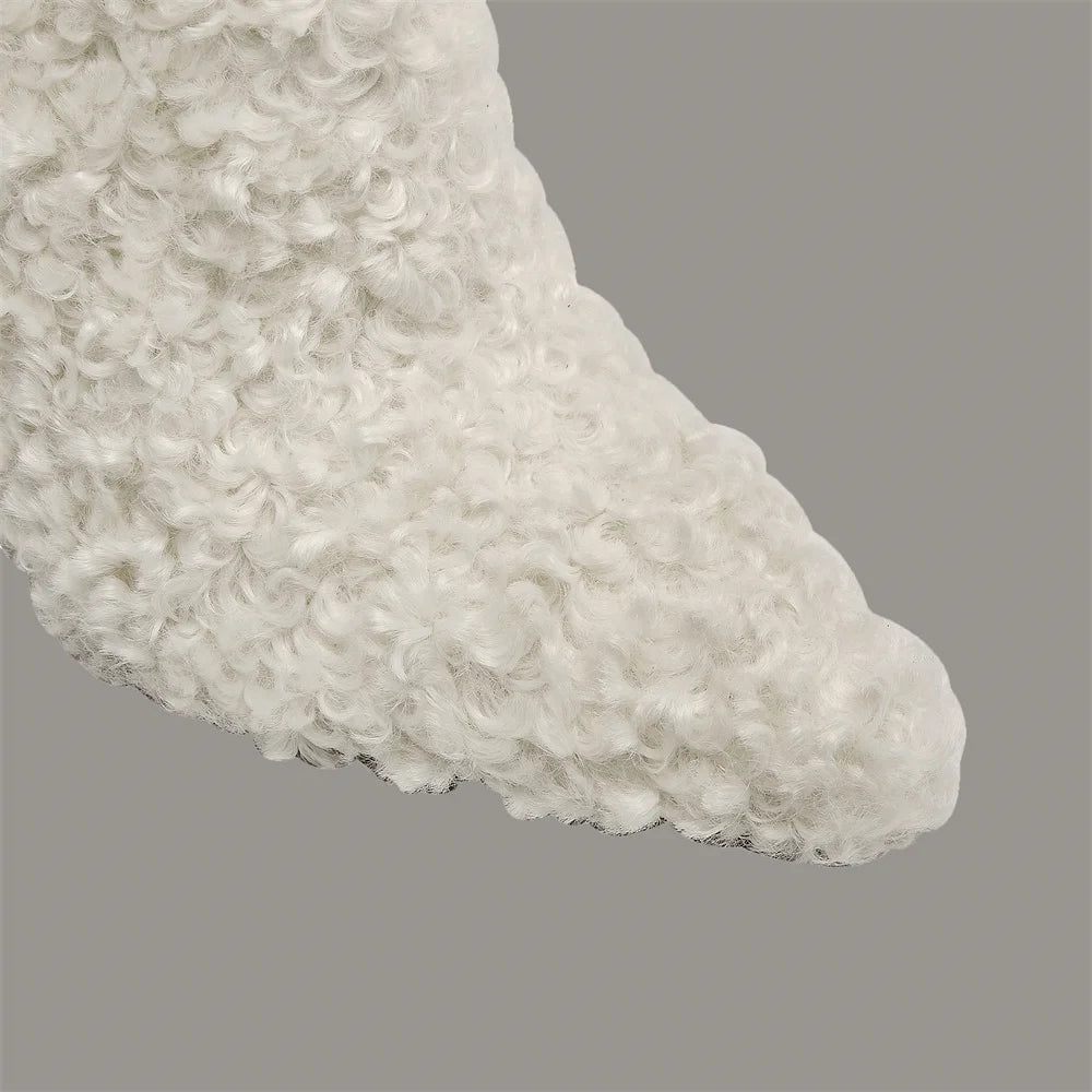 Fashion Women Imitation Wool Knee High Boots for Women's Pointed Toe Crystal Transparency Heels Shoes Sexy Lady Wedding Boots
