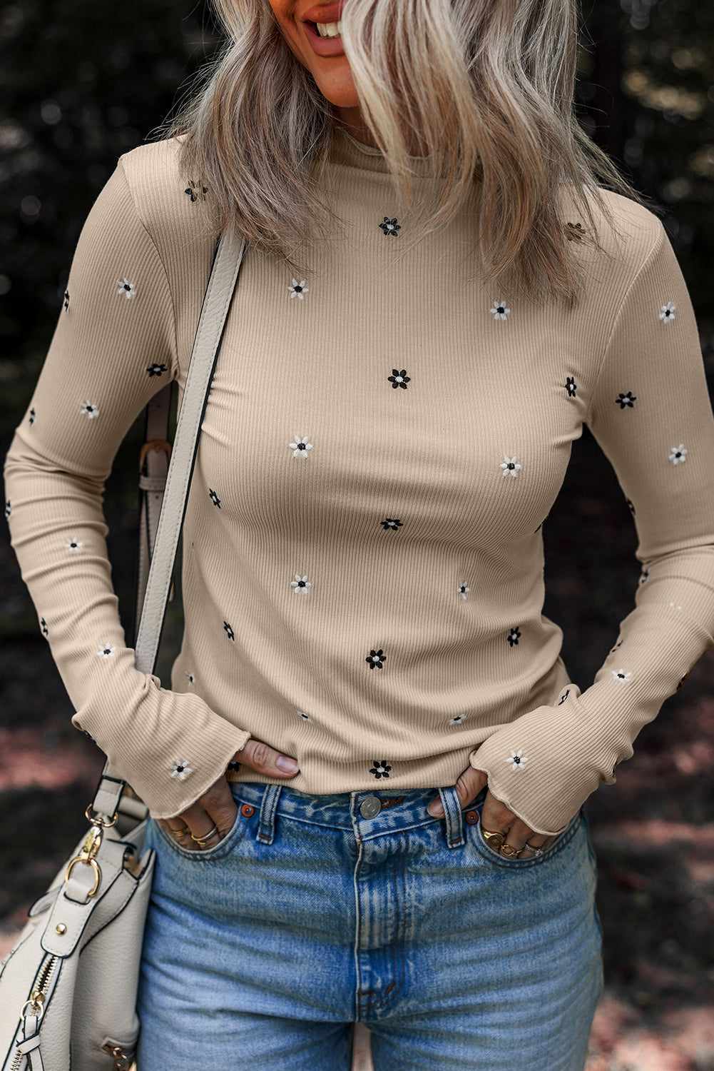 Floral Ribbed Embroidered Long Sleeve Top-4