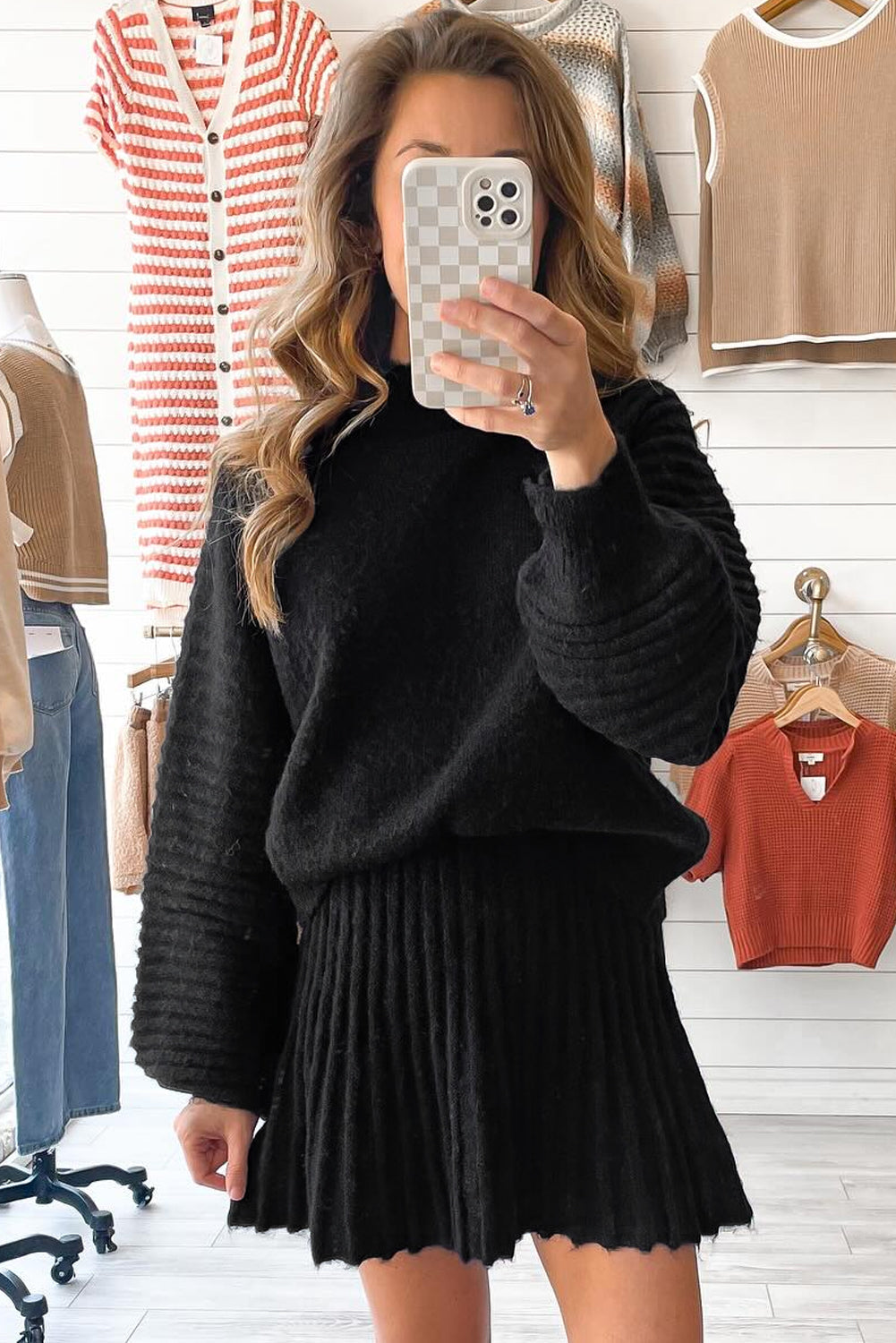 Cozy Knit Sweater & Pleated Skirt Set