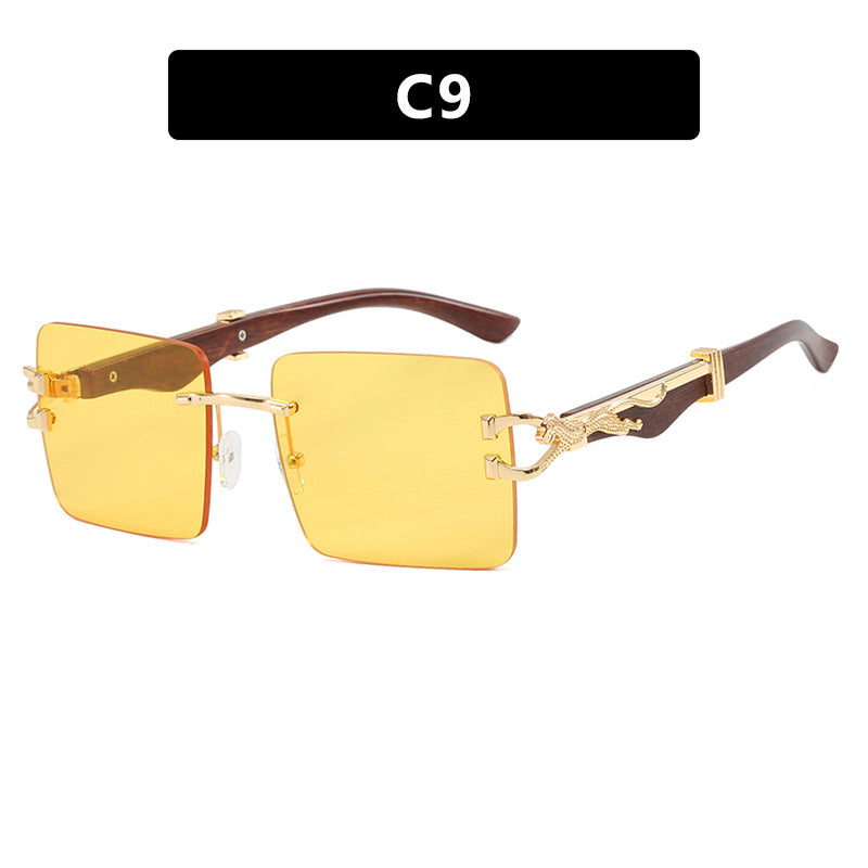 Wooden frameless square UV resistant high-end sunglasses, internet famous Instagram leopard slimming sunglasses