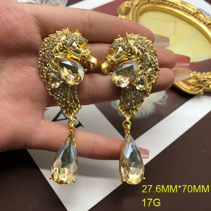 Heavy Industry Fashion Chest Flower Set with Diamond Head Shaped Water Droplet Charm Earnail Earclip Broch Set
