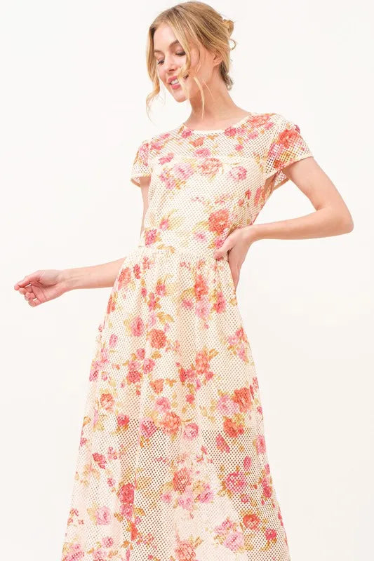 And The Why Fish-Net Floral Printed Midi Dress