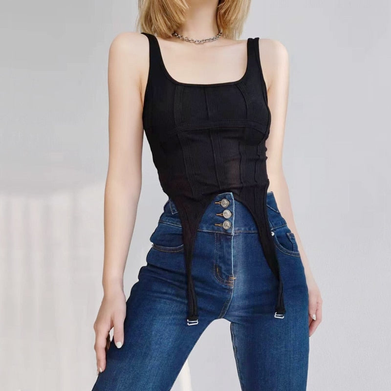 Women Corset-style Tank Top With Suspender Detail