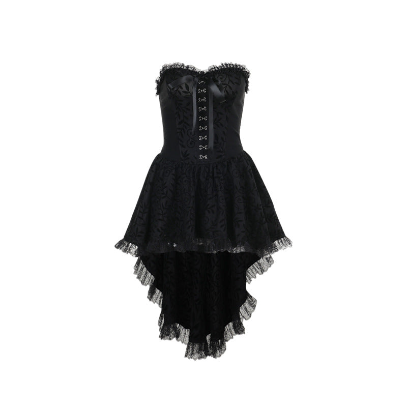Butterfly Lace Corset Bodysuit Dress Dark Style  Train Mini Dress for Women