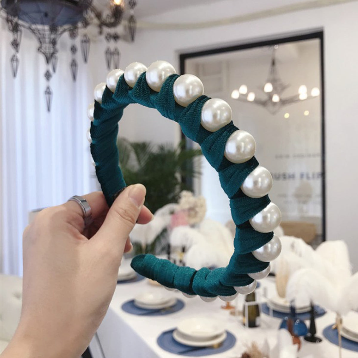 Large Pearl Hair Hoop Women's Beaded Wide Edge Hair Clip Fabric Wide Edge Head Band
