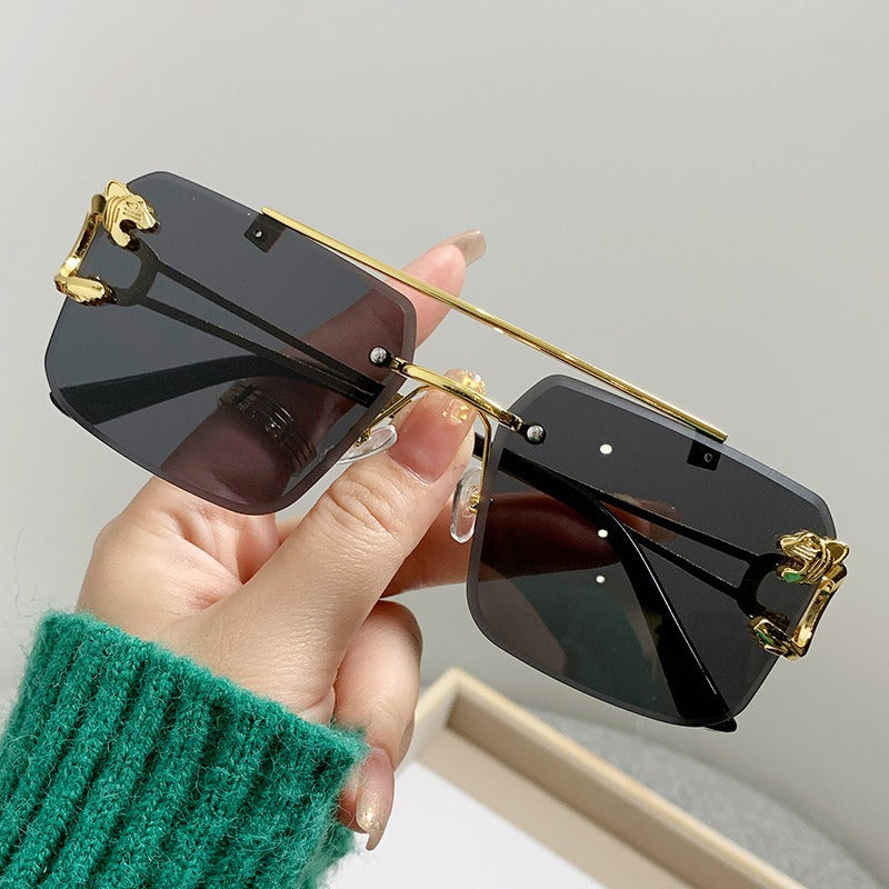 New Vintage Frameless Trimmed Metal Sunglasses for Men and Women Steampunk Personalized Gold Tiger Head Sunglasses