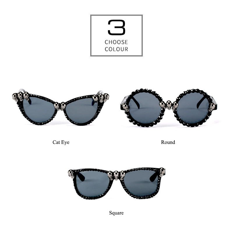Gothic Skull Sunglasses Halloween Christmas Cat Eye Crystal Punk Sun Glasses