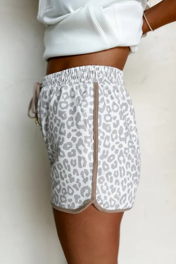 Leopard Print Drawstring Casual Shorts