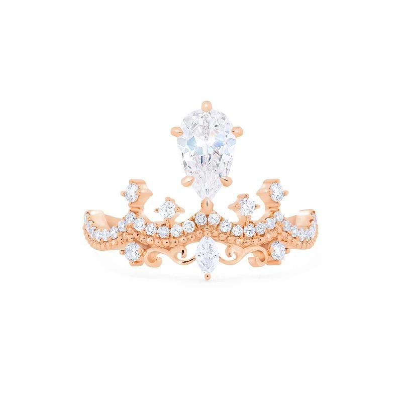 Vintage Crown Pear Cut Moissanite Ring