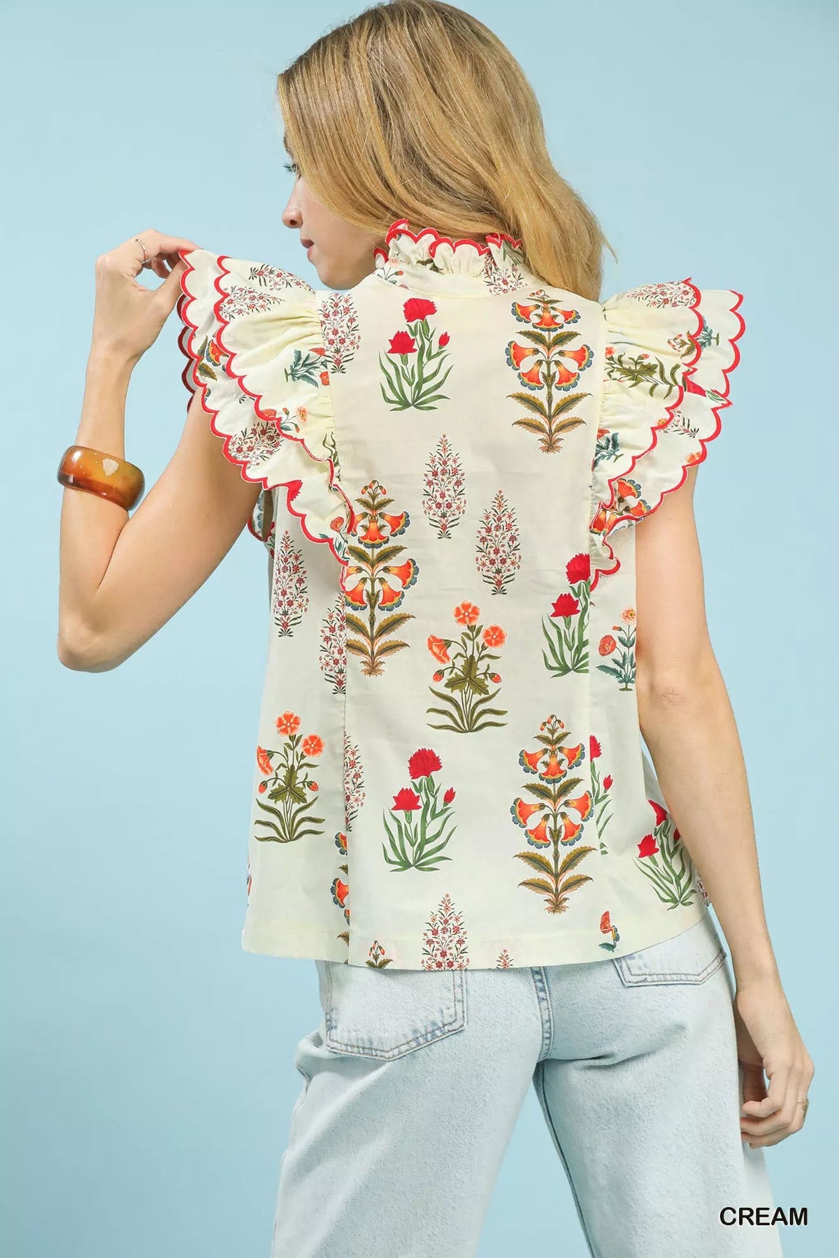 Umgee Block Floral Print Top
