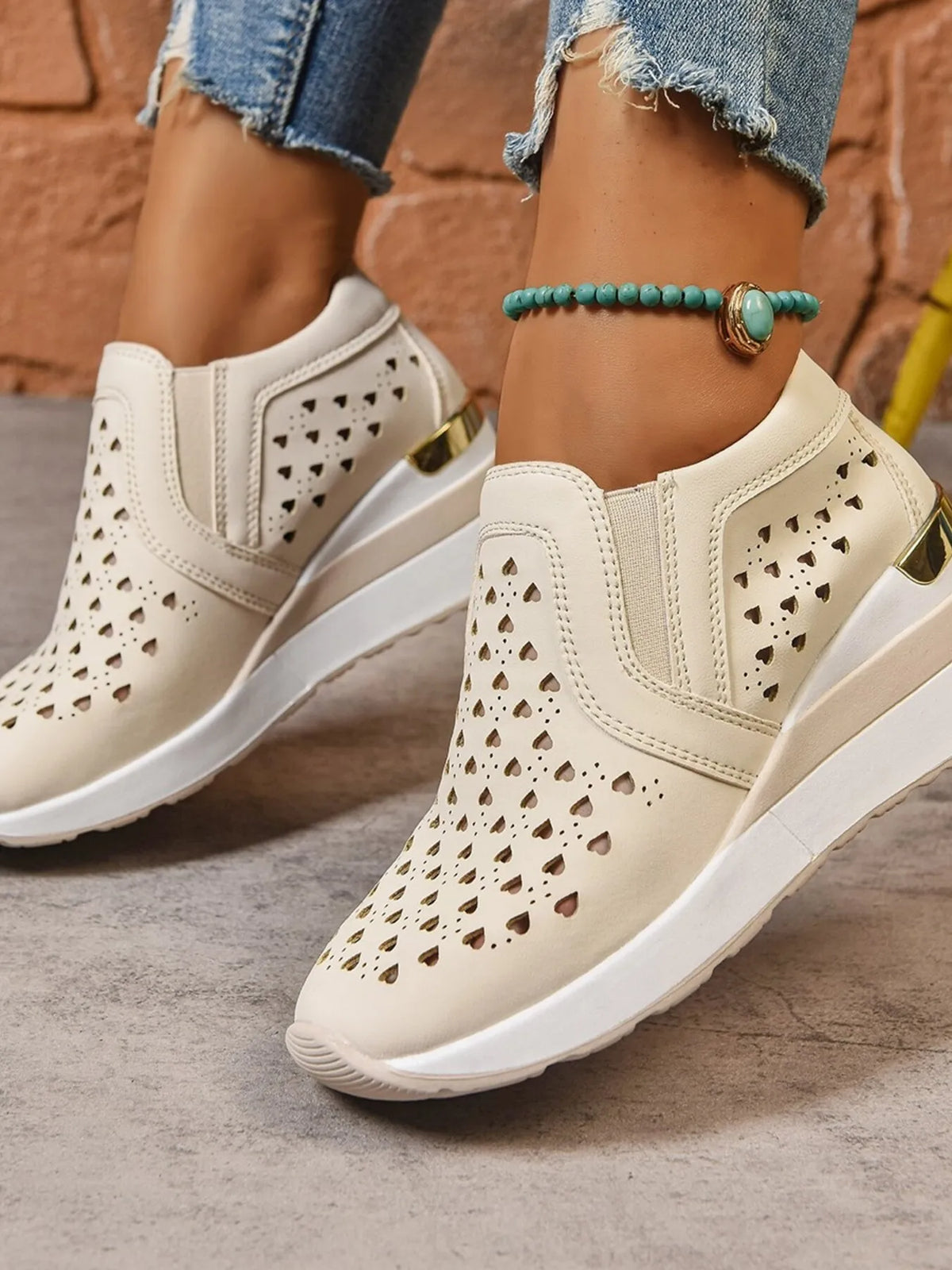 Breathable Cutout Wedge Sneakers