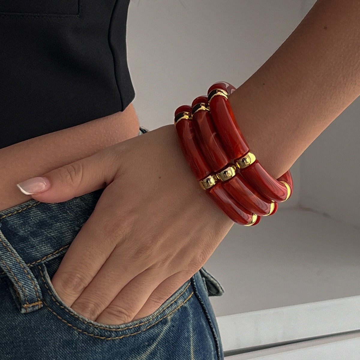 Light Luxury Beaded Bamboo Bracelet