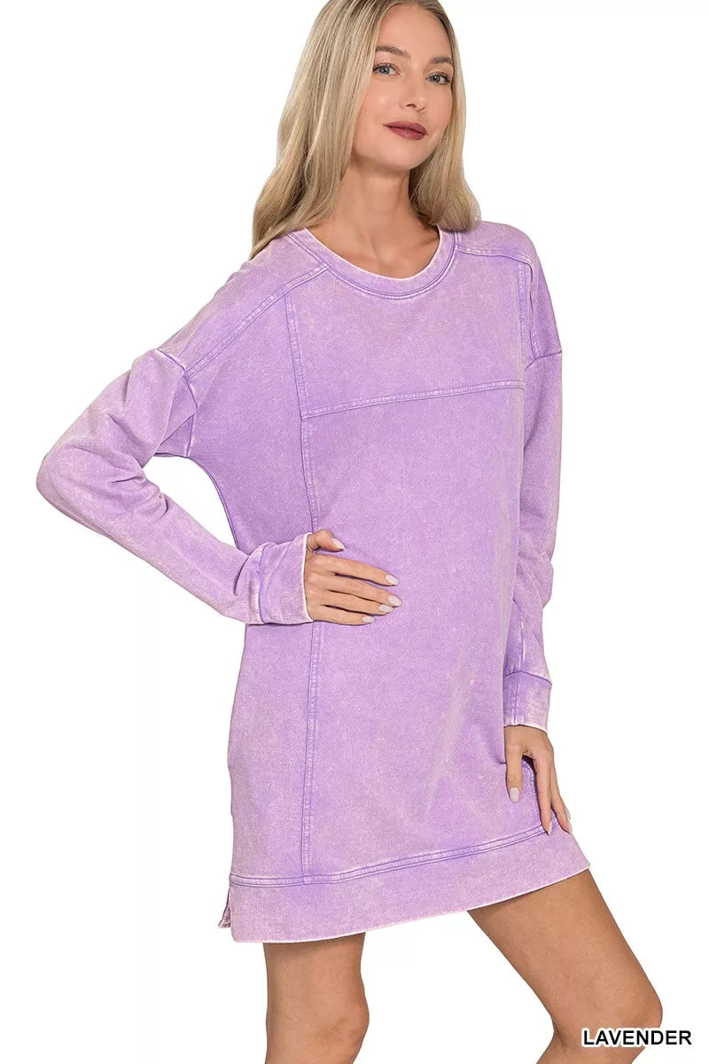 Zenana French Terry Acid Washed Dress with Pockets