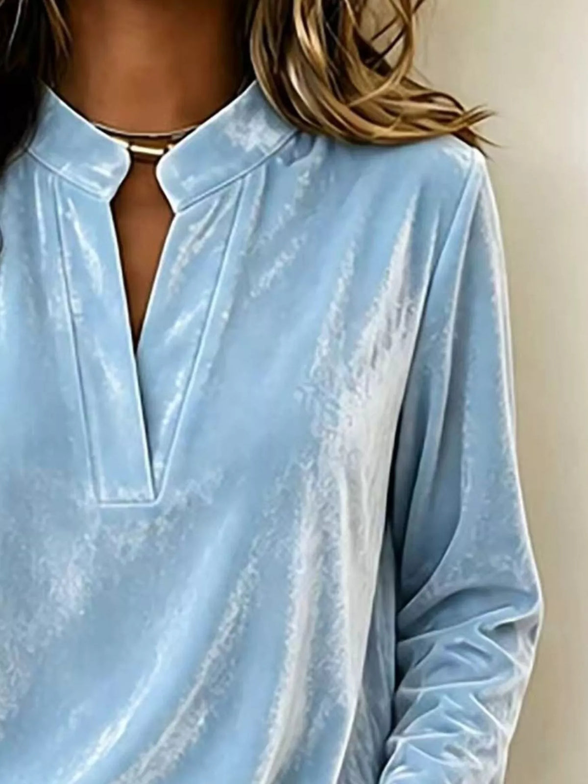 Full Size Velvet Notched Long Sleeve Blouse Plus Size
