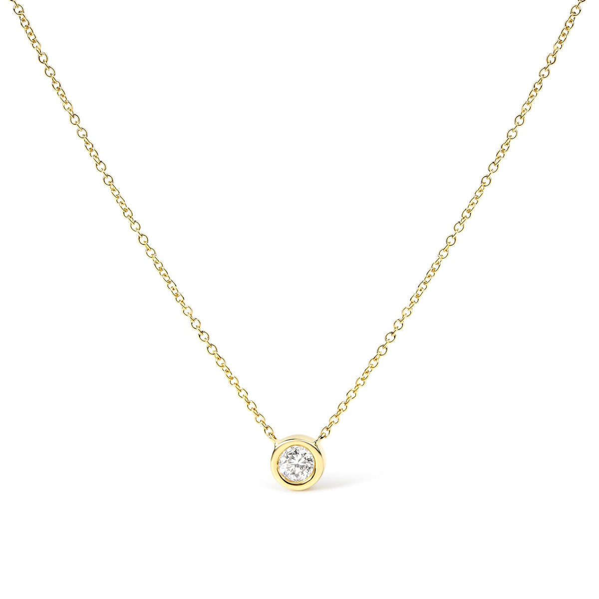 14K Gold Lab Grown Diamond Modern Bezel-Set Solitaire 16"-18" Pendant Necklace (F-G Color, VS2-SI1 Clarity)