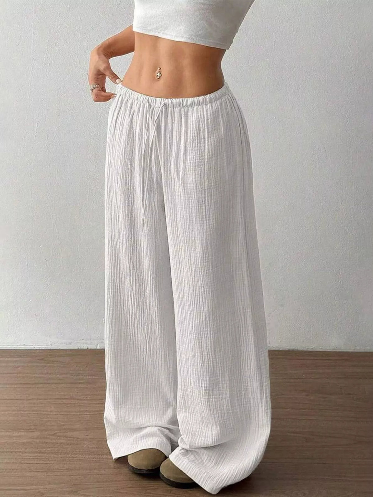 Full Size Drawstring Wide Leg Pants Plus Size